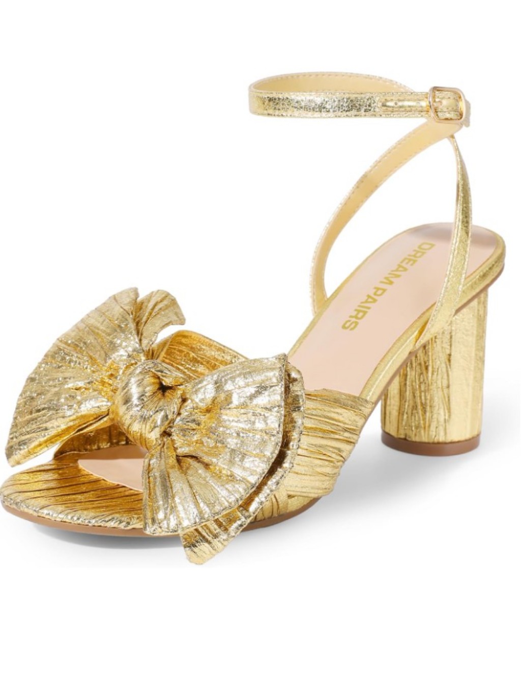 Dream Pairs Metallic Gold Bow Ankle-Strap 2.95 In Block Heels Size 7.5 Nwot